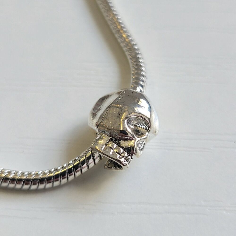 NWT For Pandora Charm Bracelet Solid Steel Skull Heavy Individual Single Charm - Picture 3 of 4